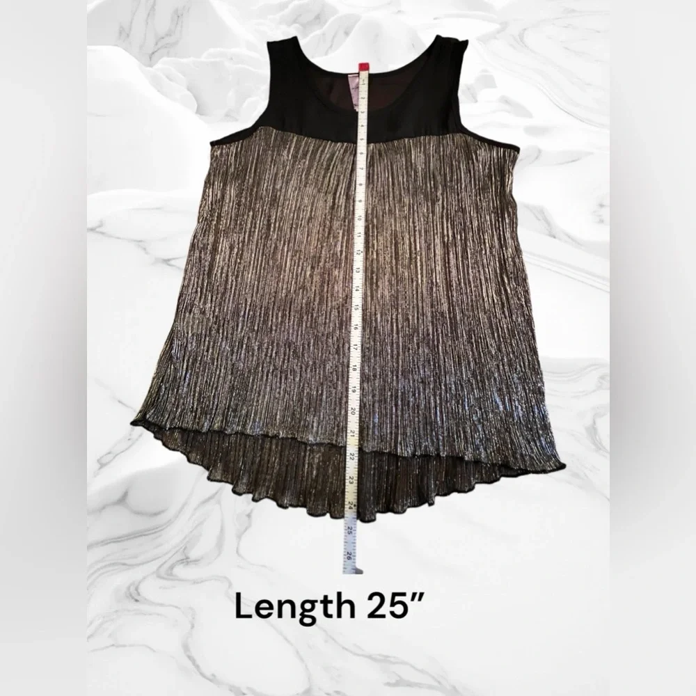 Women’s Alya Sleeveless, Metallic And Sheer Shirt, Black & Silver, Size Medium - Picture 7 of 9
